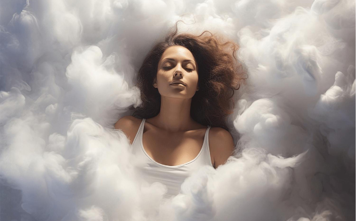 lady in meditative state very peaceful. Imagination