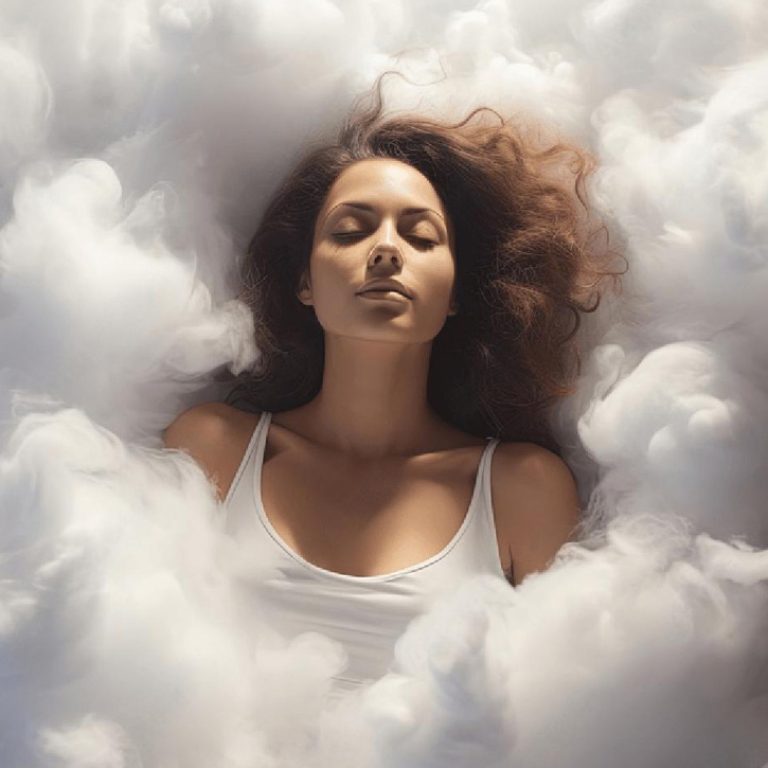 lady in meditative state very peaceful. Imagination